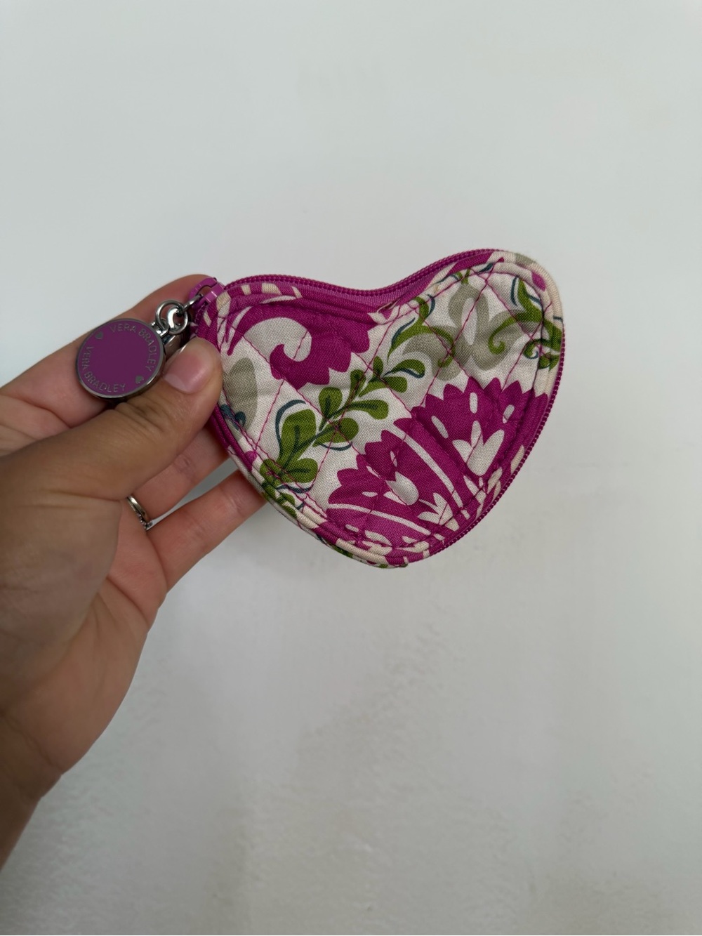 Vintage Vera Bradley Magenta Floral Julep Tulip pattern Heart Coin Pouch